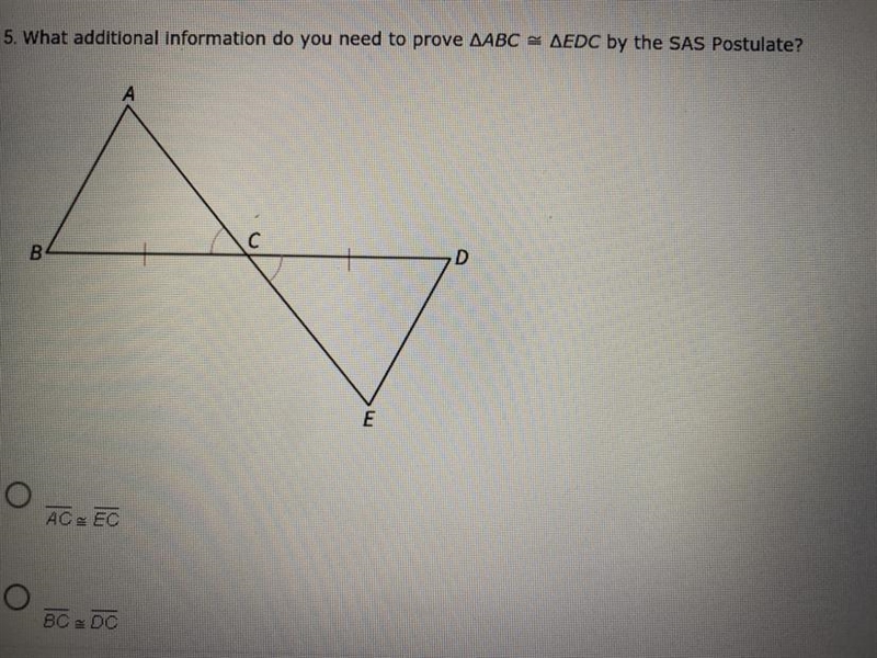 1. AC=EC 2.BC=DC 3.AB=DE-example-1