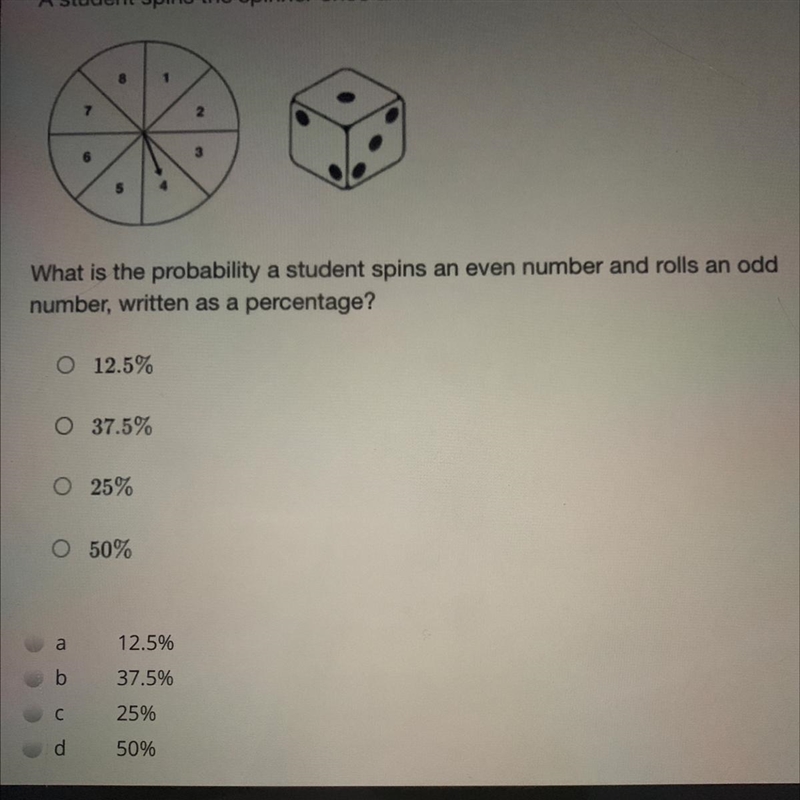 The question on the top is A student spins The spinner once and rolls the 1-6 number-example-1