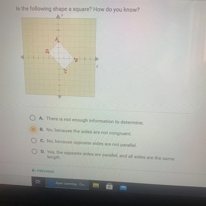 Is the following shape a square? How do you know-example-1