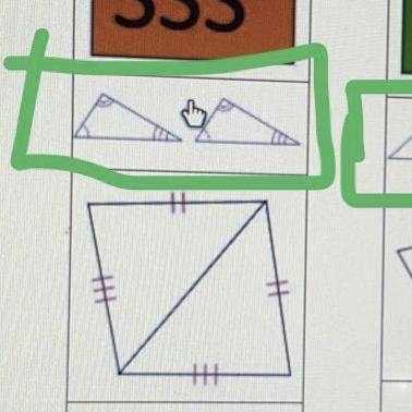 THE GREEN CIRCLED ONE does it belong to SSS, HL, SAS OR NOT CONGRUENT PLS HELP I WILL-example-1