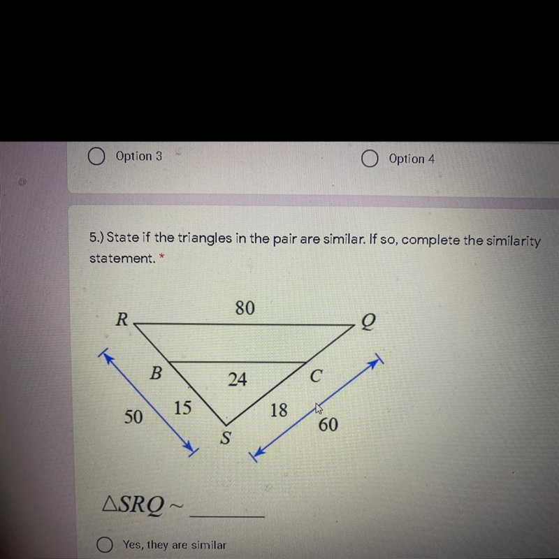 State if the triangles in the pair are similar. If so, complete the similarity statement-example-1