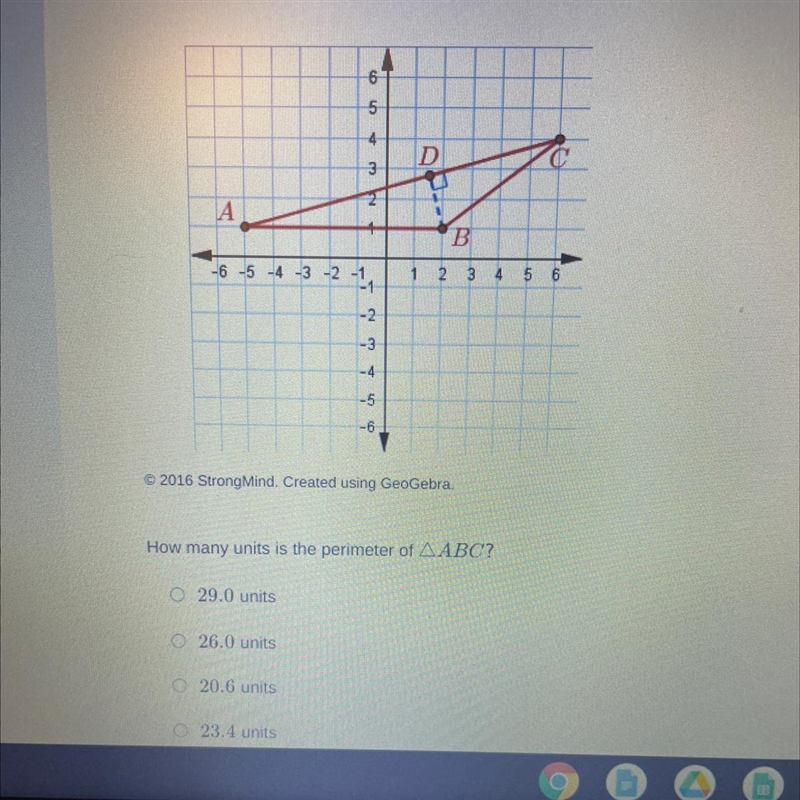 ABC has vertices at A(-5,1), B(2, 1), and C(6,4). Point D is located on AC in such-example-1