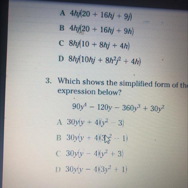 Which shows the simplified form of the expression below? 90y^4-120y-360y^3+30y^2 Show-example-1