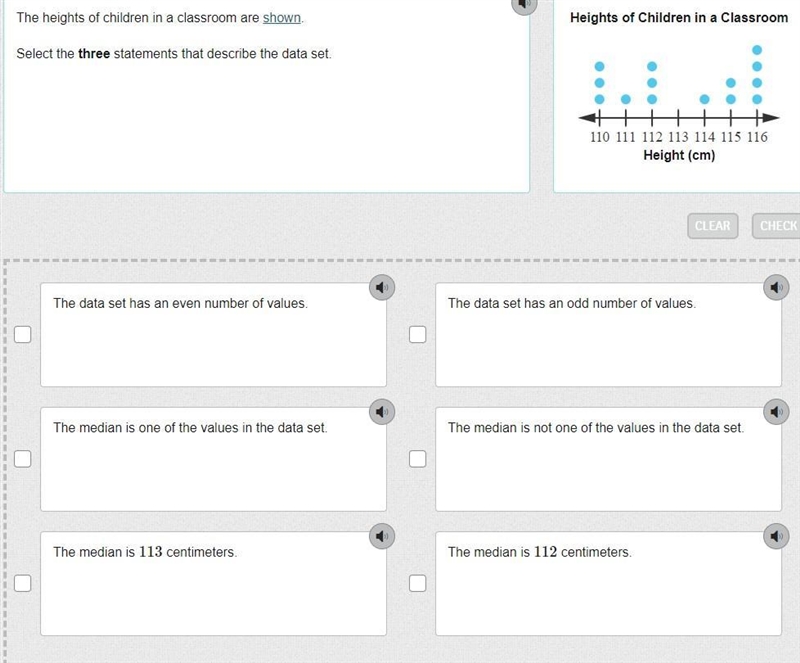 The heights of children in a classroom are shown. Select the three statements that-example-1