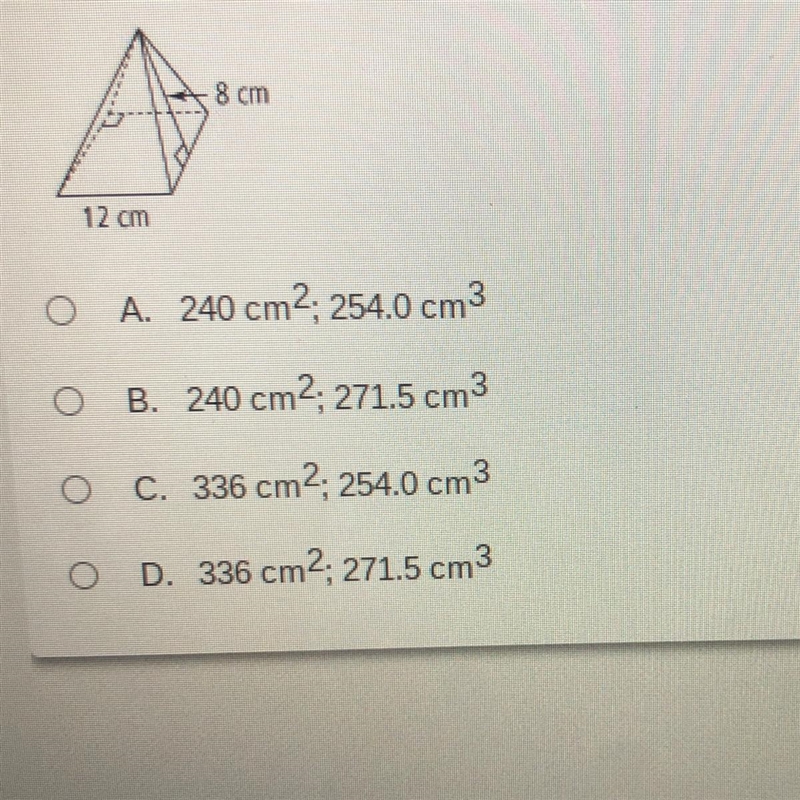 Find the surface area and volume of the figure. Round to the nearest tenth.-example-1