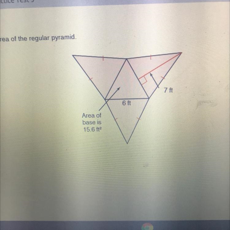 Use the net to find the surface area of the regular pyramid 6ft 7ft 15.6-example-1