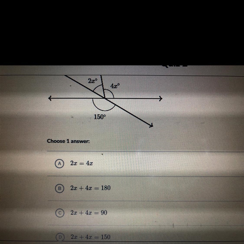 Which equation can be used to solve for x in the following diagram? Choose 1 answer-example-1