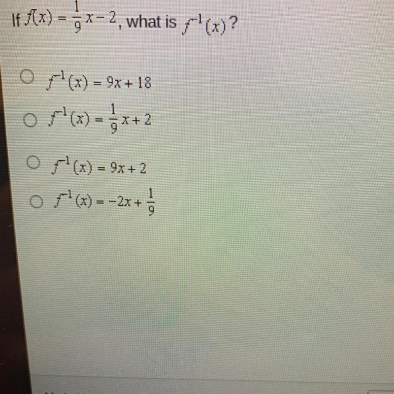 If f(x) = -x-2, what is /(x)? Of (x) = 9x + 18 orf(x) 5x+2 Of(x) = 9x + 2 O x(x) = –2x-example-1