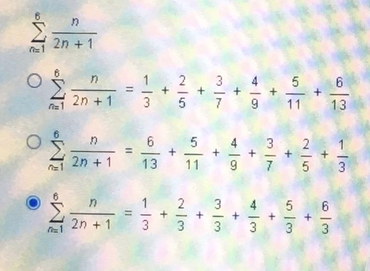 6 Σ n=1 n/2n + 1 Ignore the selected answer, I accidentally clicked, please help-example-1