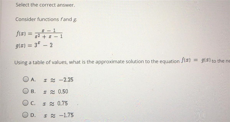 Select the correct answer. Consider functions f and g.-example-1