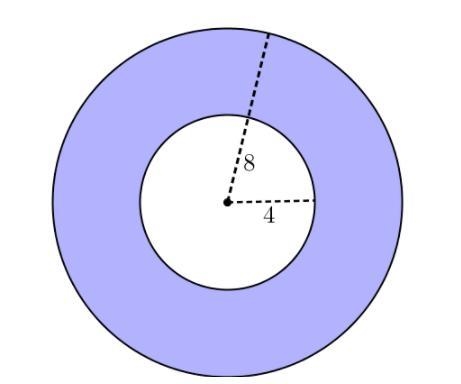 Find the area of the shaded region in the figure below, if the radius of the outer-example-1