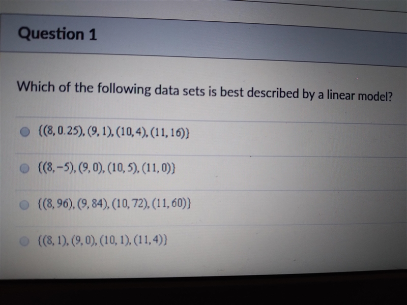 Which of the following data sets is best described by a linear model-example-1