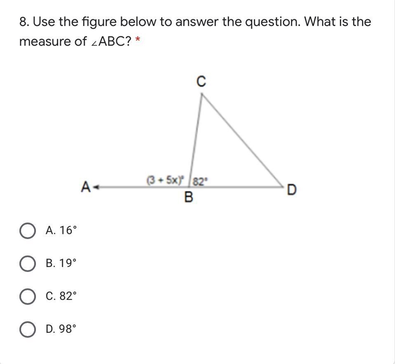 Use the figure below to answer the question. What is the measure of ∠ABC? *-example-1