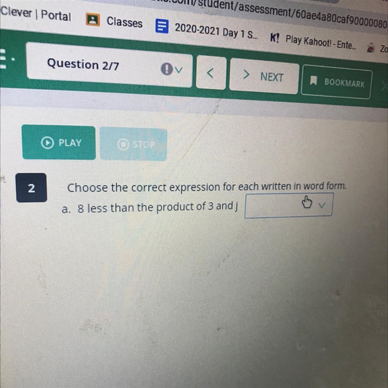 Choose the correct expression for each Written in word form.8 less than the product-example-1