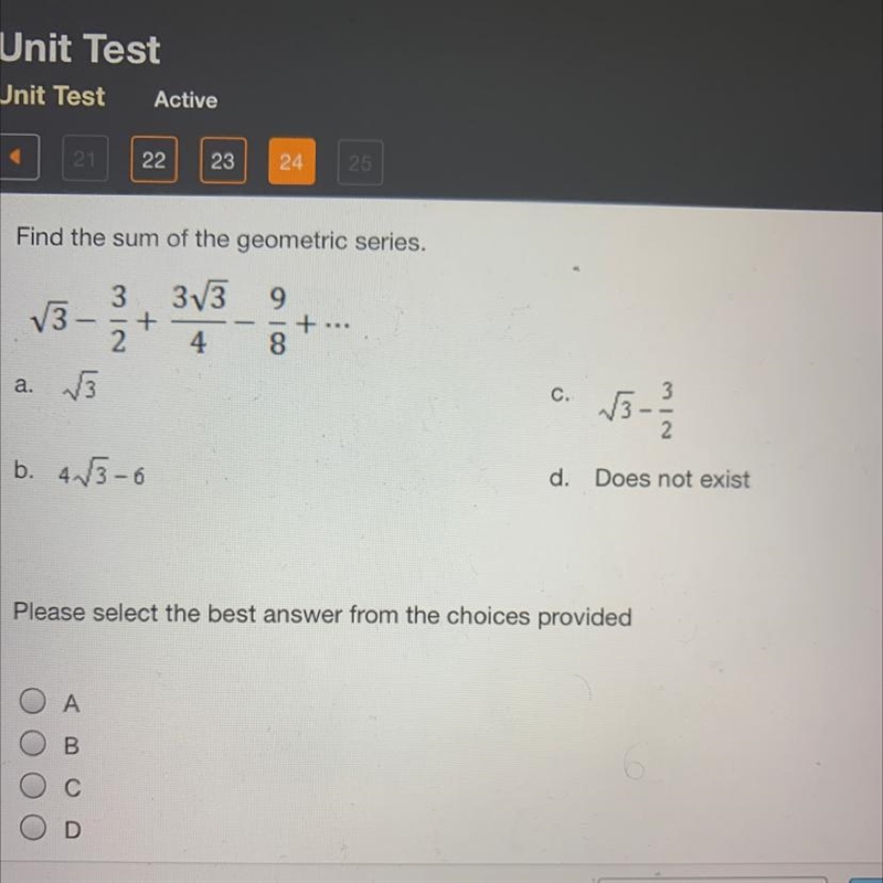 Find the sum of the geometric series. /3-3/2+3|3/4-9/8+...-example-1