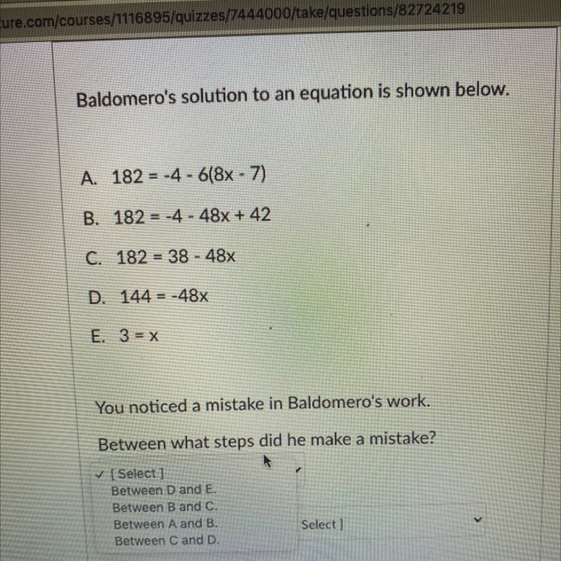 20 points!! Baldomero’s solution to an equation is show below-example-1