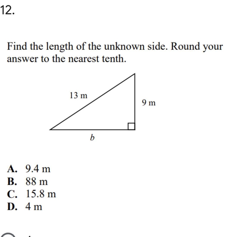 Find the length of the unknown side. Round your answer to the nearest tenth.-example-1