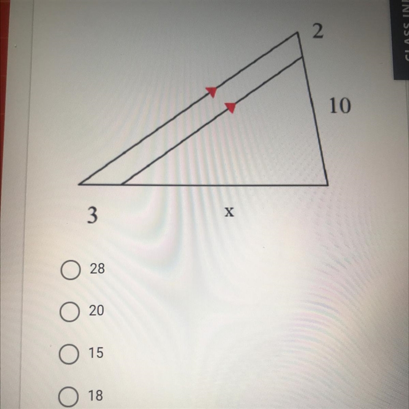 A changes saved Set up a proportion and use it to solve for x. 2 10 х 3-example-1