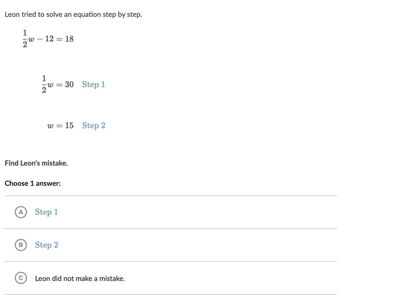 Leon tried to solve an equation step by step.-example-1