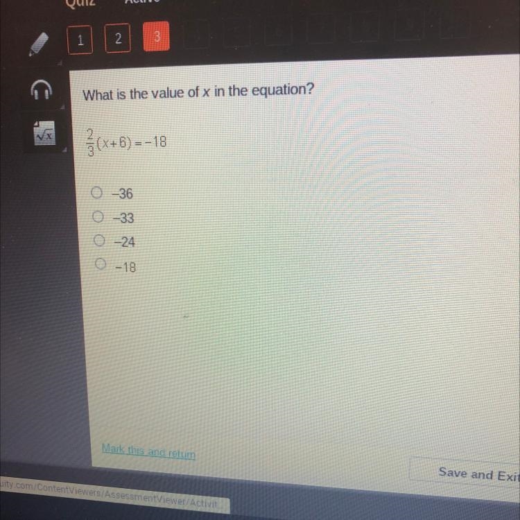 What is the value of x in the equation? 2/3 (x + 6) = -18-example-1