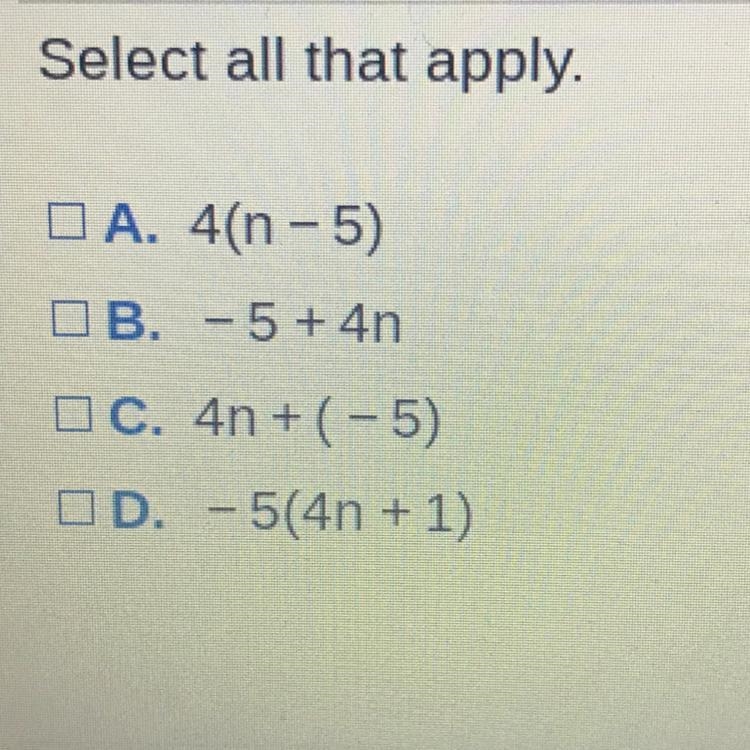 Write two expressions that are equivalent to 4n -5.-example-1