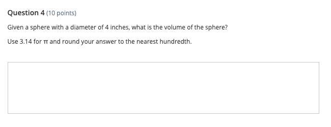 Given a sphere with a diameter of 4 inches, what is the volume of the sphere. Write-example-1