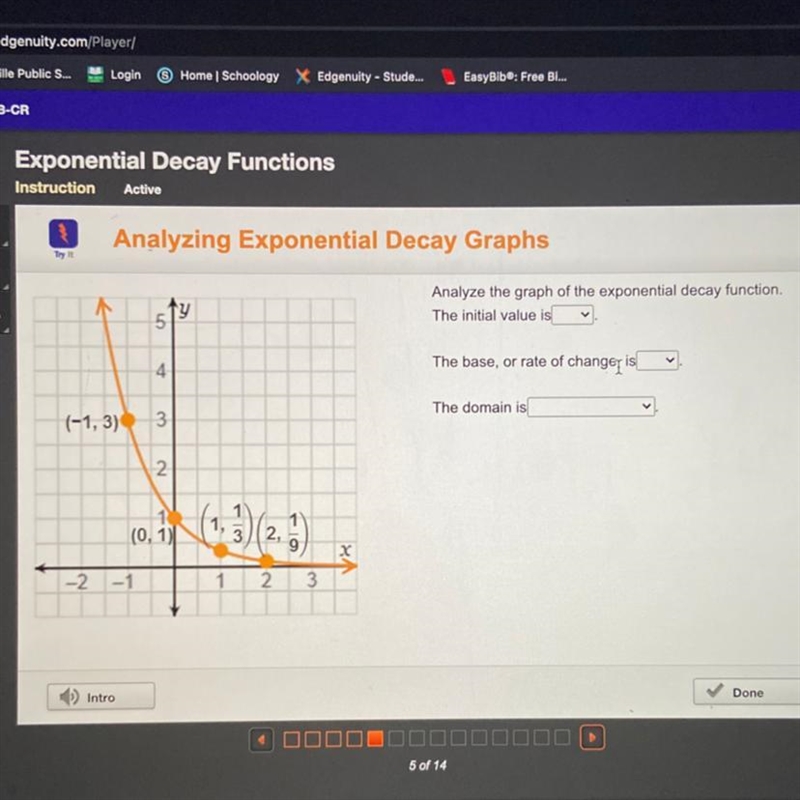 (FILL IN THE BLANK) Analyze the graph of the exponential decay function. The initial-example-1