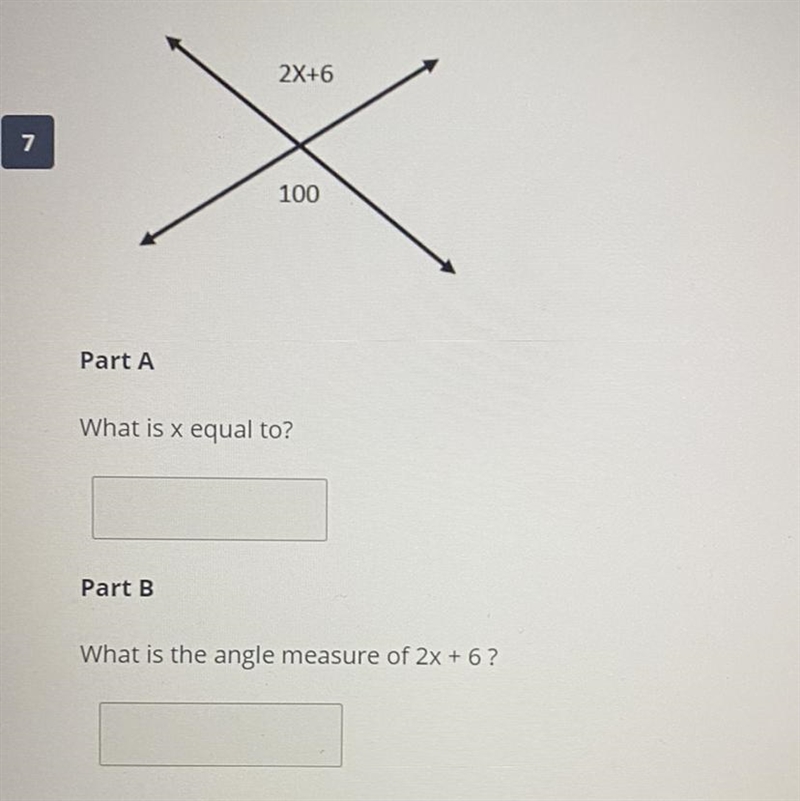 Please help me !!! Part A- what is the x equal to? Part B- what is the angle measure-example-1