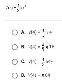 The volume of a sphere depends on its radius, so the volume is a function of the radius-example-1