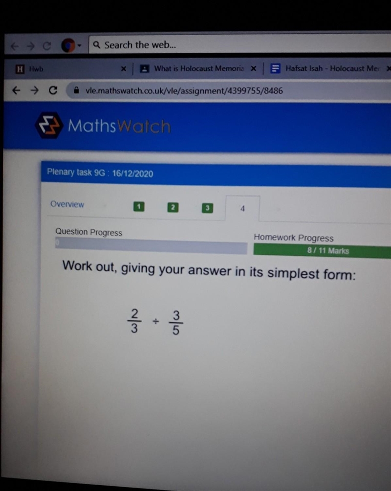 2/5 divided by 3/5 in simplest form​-example-1