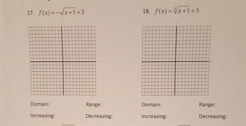 sketch the graph of each function. Then State the domain, range and increasing, decreasing-example-1