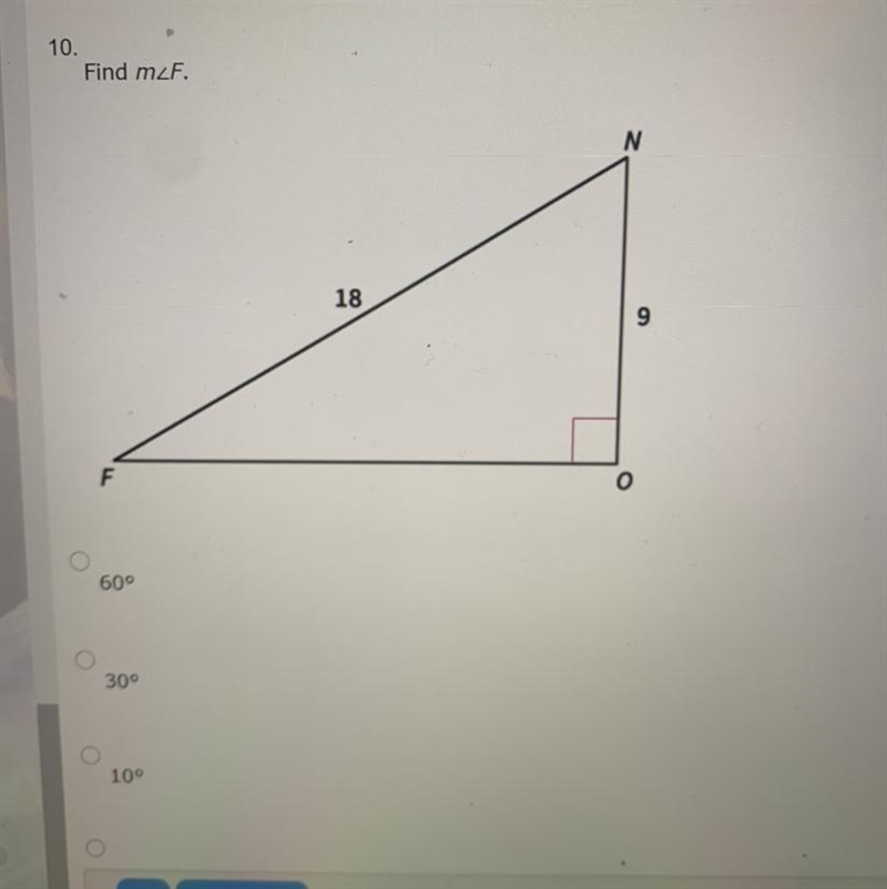 Find m angle F A . 60 B. 30 C. 10 D. 15-example-1