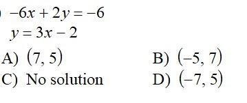 Question 1: Solve the system. Use the substitution method. .A .B .C .D-example-1