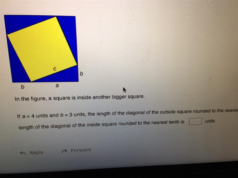 In the figure, a square is inside another bigger square. If a = 4 units and b = 3 units-example-1