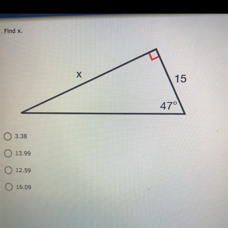 Find x 1) 3.38 2)13.99 3)12.59 4)16.09-example-1