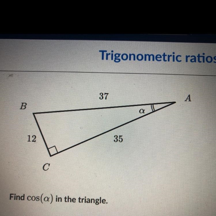 Find cos(a) in the triangle,-example-1