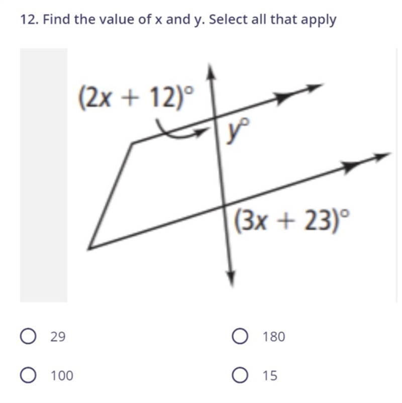 Find the value of x and y. Select all that apply. Please show your work :) image is-example-1