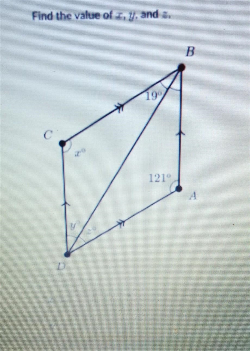 Side and angle properties of a parallelogram level 2. Find x, y, and z. NO LINKS!!! Part-example-1