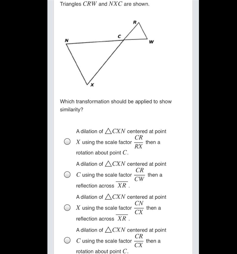 Which transformation should be applied to show similarity?-example-1