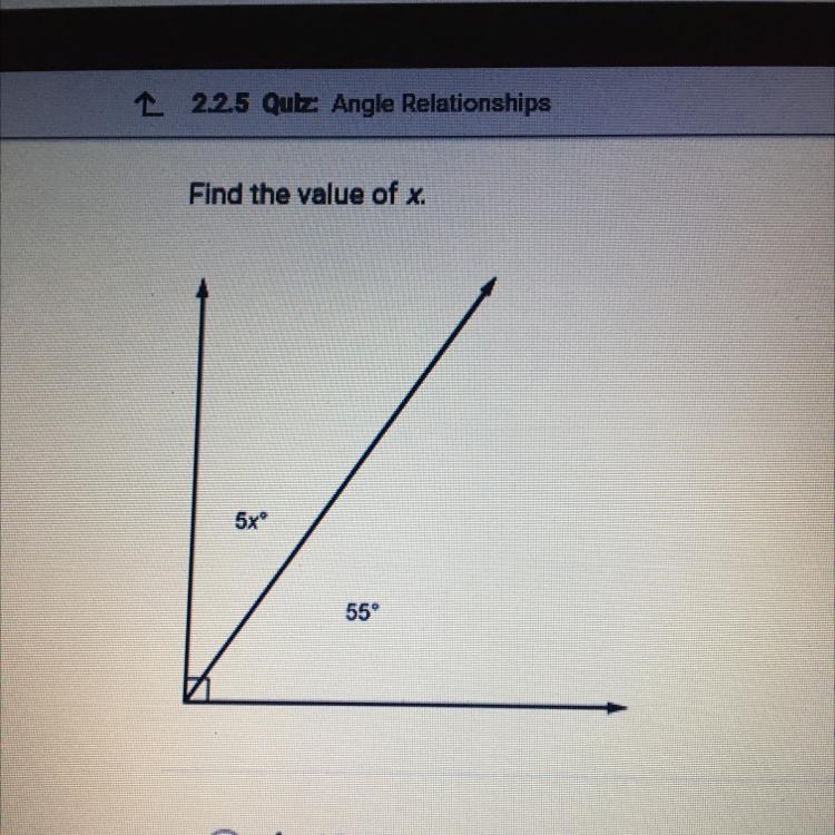 Find the value of x a. 18 b. 7 c. 25 d. 11-example-1