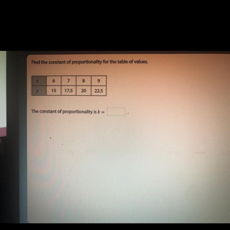 Find the constant of proportionality for the table of values, The constant of proportionality-example-1