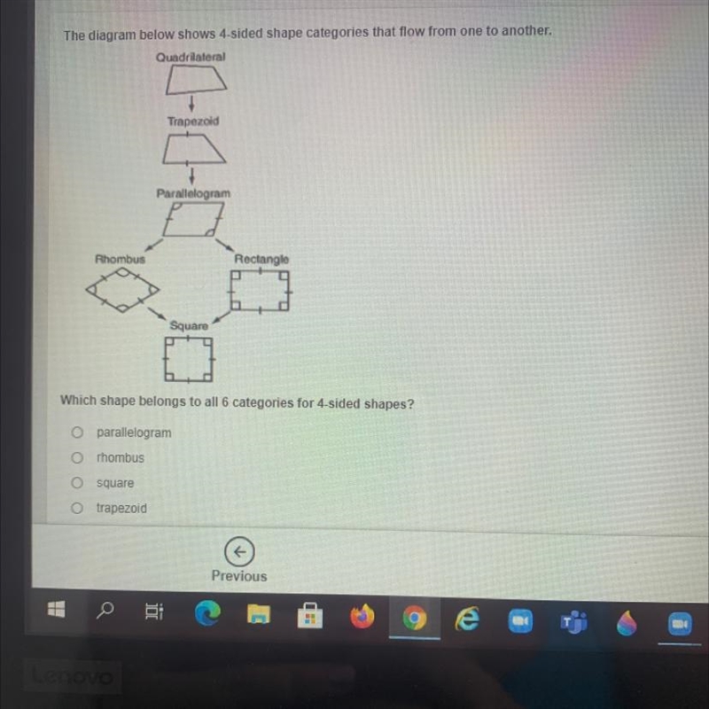 The diagram below shows 4-sided shape categories that flow from one to another. Quadrilateral-example-1