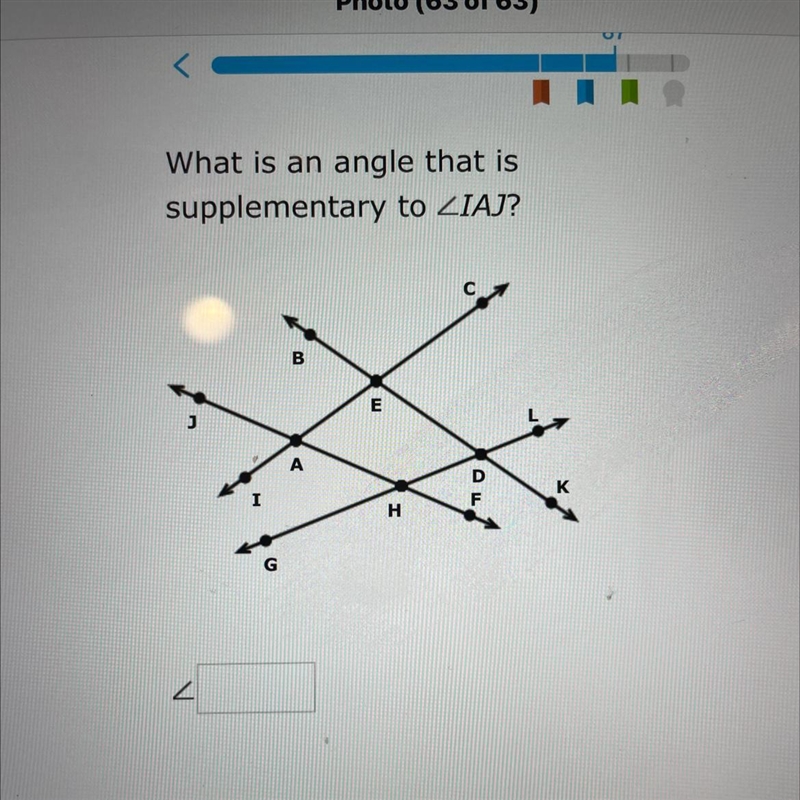 What is an angle that is supplementary to IAJ?-example-1