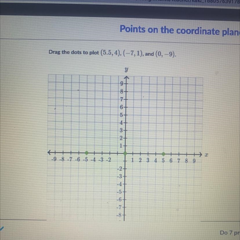 Drag the dots to plot (5.5, 4), (-7,1), and (0,–9). y-example-1