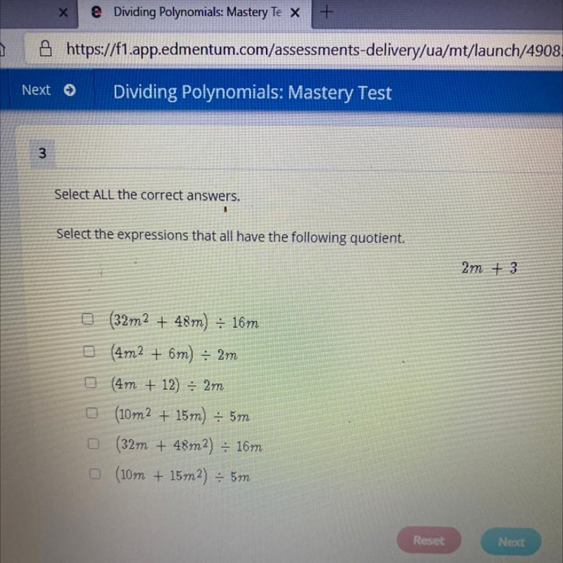 Select all the expressions that all have the following quotient 2m+3-example-1