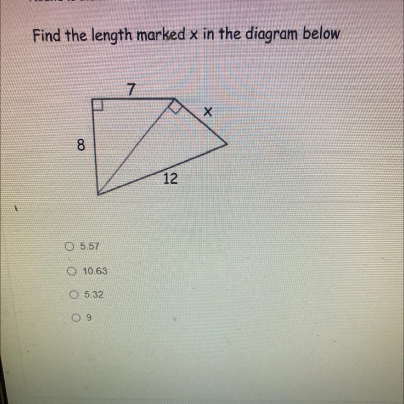 Find the length marked x in the diagram below-example-1