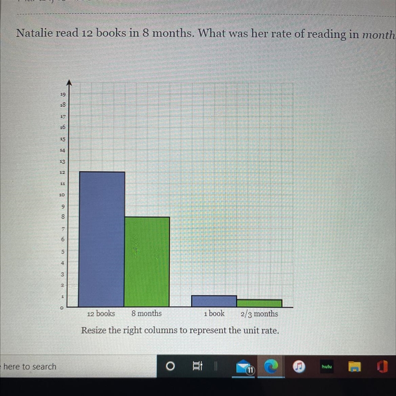 Natalie read 12 books in 8 months. What was her rate of reading in months per book-example-1