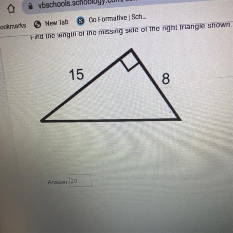 Find the length of the missing side of the right triangle shown.-example-1