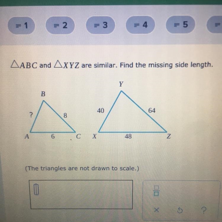 ABC and XYZ are similar find the missing side length-example-1