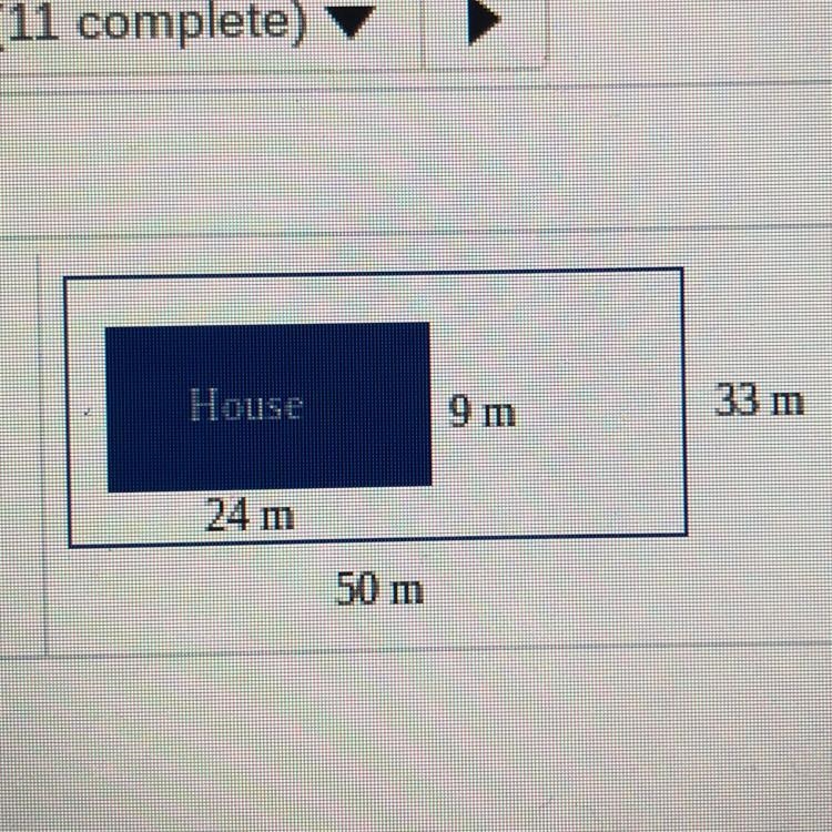 A lot is 50 m by 33 m. A house 24 m by 9 m is built on the lot. How much area is left-example-1